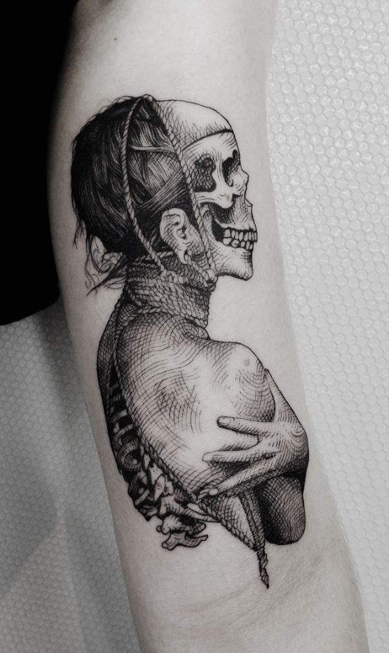 half skeleton half human tattoo